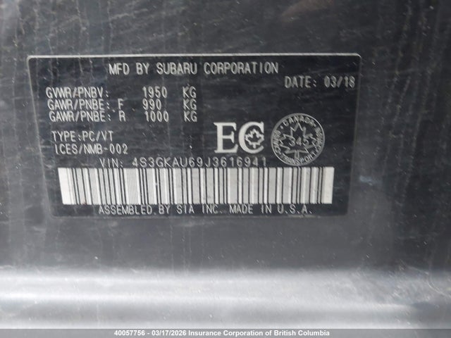 4S3GKAU69J3616941 Subaru Impreza Limited