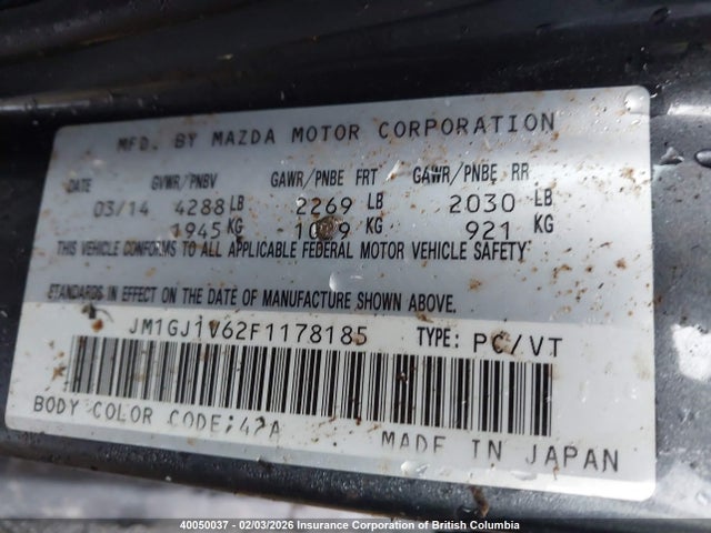 JM1GJ1V62F1178185 Mazda 6 TOURING