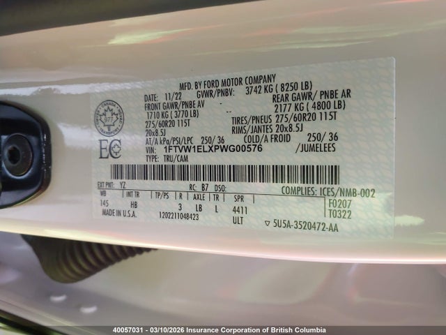 1FTVW1ELXPWG00576 Ford F150 Lightning Pro/lightning Xlt/lightning Lariat