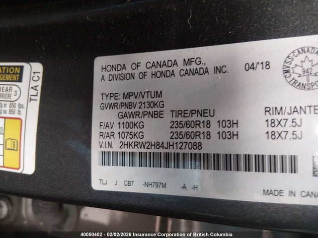 2HKRW2H84JH127088 Honda CR-V EXL