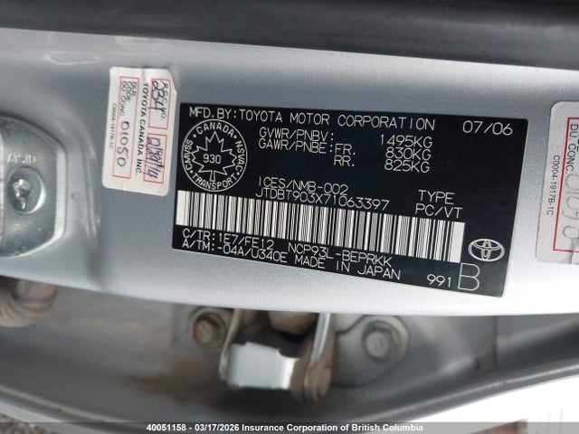 Aukcja sprzedaży 2007 Toyota Yaris, vin: JTDBT903X71063397, numer aukcji: 40051158