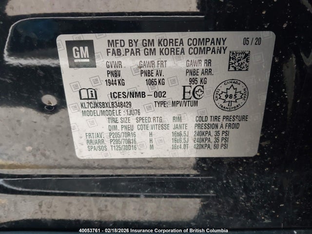 KL7CJKSBXLB348429 Chevrolet TRAX LS