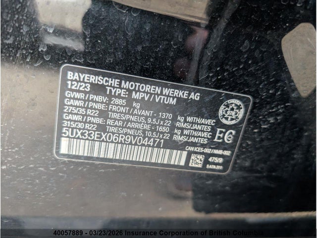 Aukcja sprzedaży 2024 Bmw X6, vin: 5UX33EX06R9V04471, numer aukcji: 40057889