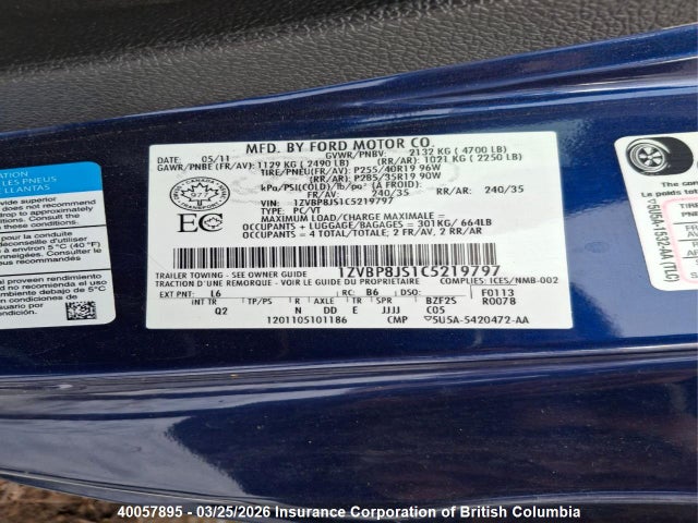 Aukcja sprzedaży 2012 Ford Mustang Shelby Gt500, vin: 1ZVBP8JS1C5219797, numer aukcji: 40057895