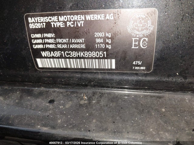 Продажа на аукционе авто 2017 Bmw 328d Xdrive, vin: WBA8F1C38HK898051, номер лота: 40057913