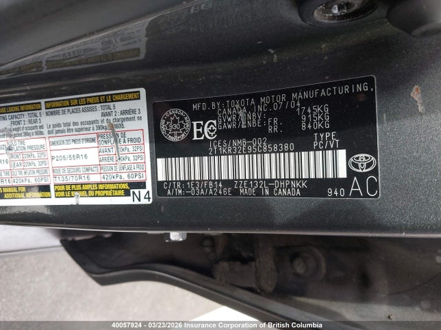 Aukcja sprzedaży 2005 Toyota Corolla Matrix Xr, vin: 2T1KR32E95C858380, numer aukcji: 40057924