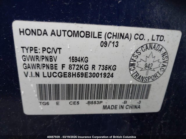 LUCGE8H59E3001924 Honda Fit