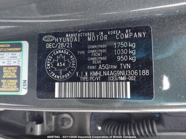 KMHLN4AG9NU306188 Hyundai ELANTRA SEL