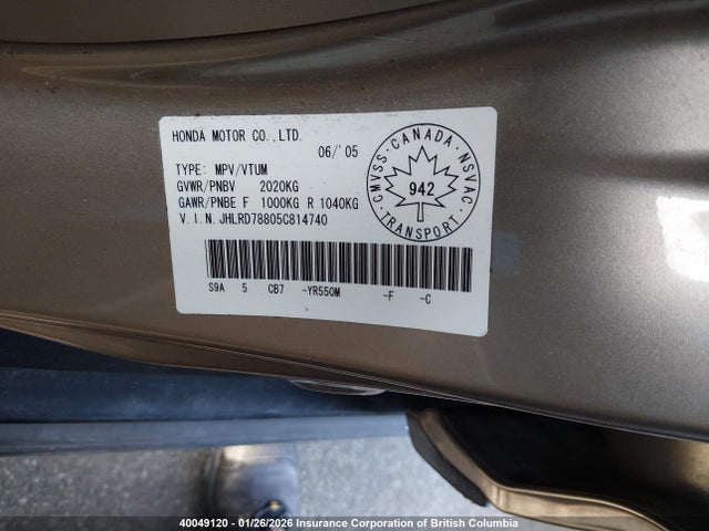 Продаж на аукціоні авто 2005 Honda Cr-v Ex, vin: JHLRD78805C814740, номер лоту: 40049120