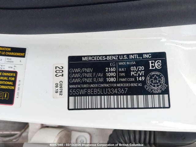 Продажа на аукционе авто 2020 Mercedes-benz C 300 4matic, vin: 55SWF8EB5LU334367, номер лота: 40057945