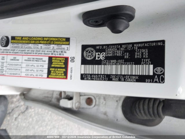 40057959 :رقم المزاد ، 2T1BURHE0KC223522 vin ، 2019 Toyota Corolla Le مزاد بيع