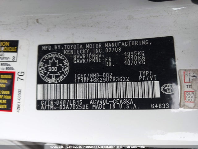 Продажа на аукционе авто 2009 Toyota Camry, vin: 4T1BE46K29U793622, номер лота: 40057986