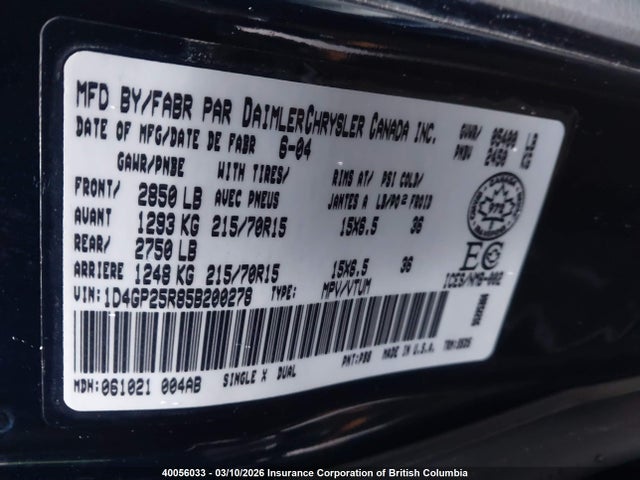 Продажа на аукционе авто 2005 Dodge Caravan Se, vin: 1D4GP25R85B200278, номер лота: 40056033