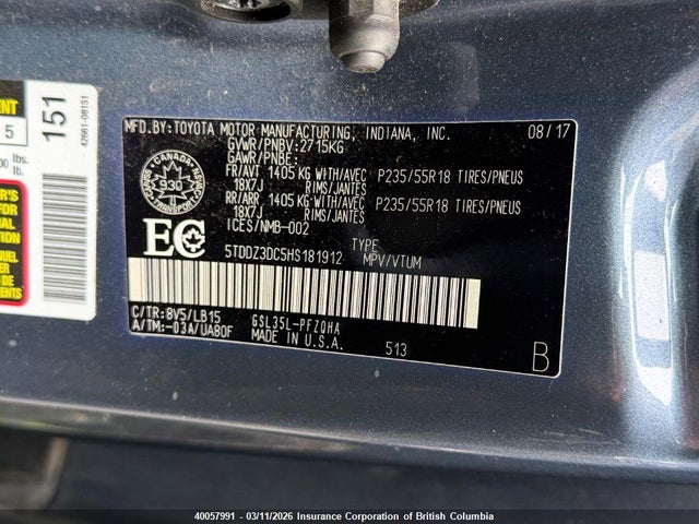 5TDDZ3DC5HS181912 Toyota Sienna Xle/limited