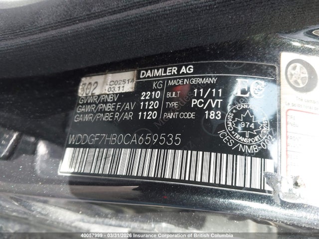 40057999 :رقم المزاد ، WDDGF7HB0CA659535 vin ، 2012 Mercedes-benz C 63 Amg مزاد بيع