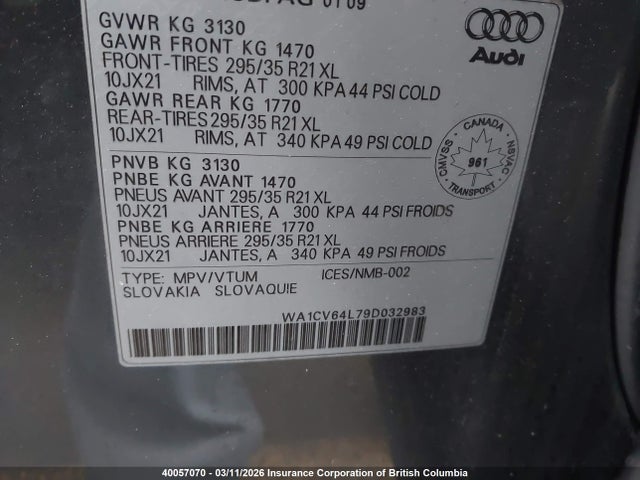 Продажа на аукционе авто 2009 Audi Q7 4.2 Quattro S-line, vin: WA1CV64L79D032983, номер лота: 40057070