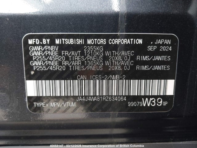 JA4J4WA81RZ634064 Mitsubishi Outlander Sel/platinum Edition