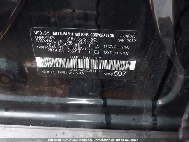 Aukcja sprzedaży 2012 Mitsubishi Outlander Gt, vin: JA4JT5AX4CU611242, numer aukcji: 40050590