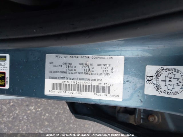 2010 Mazda Mazda3 Gs/gx მანქანა იყიდება აუქციონზე, vin: JM1BL1SF5A1177646, აუქციონის ნომერი: 40058152