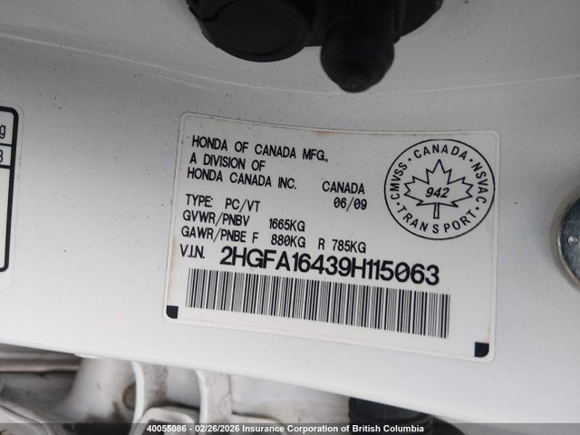 Aukcja sprzedaży 2009 Honda Civic Dx-g, vin: 2HGFA16439H115063, numer aukcji: 40055086