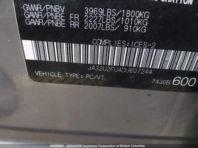Aukcja sprzedaży 2013 Mitsubishi Lancer Es/es Sport, vin: JA32U2FU4DU607244, numer aukcji: 40050980