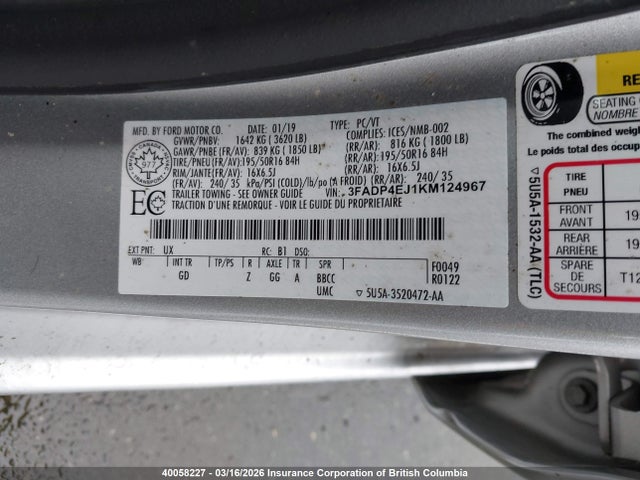 40058227 :رقم المزاد ، 3FADP4EJ1KM124967 vin ، 2019 Ford Fiesta Se مزاد بيع