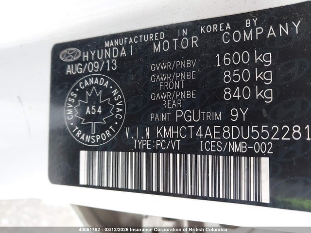 Aukcja sprzedaży 2013 Hyundai Accent Gls/gs, vin: KMHCT4AE8DU552281, numer aukcji: 40051782