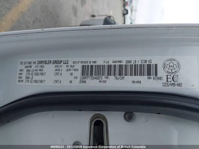 Продажа на аукционе авто 2014 Ram 1500 St, vin: 1C6RR7FT7ES402673, номер лота: 40058233