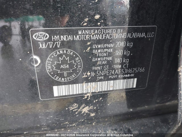 5NPE24AF5JH625766 Hyundai SONATA GL