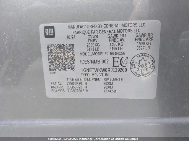 1GNETWKW6RJ139260 Chevrolet Traverse Limited Lt True North