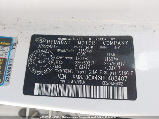 Aukcja sprzedaży 2017 Hyundai Tucson Limited/sport And Eco/se, vin: KM8J3CA43HU488407, numer aukcji: 40058335