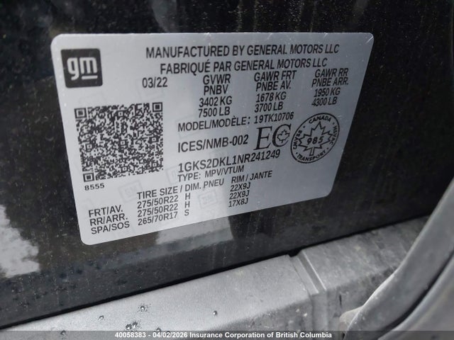 1GKS2DKL1NR241249 GMC Yukon