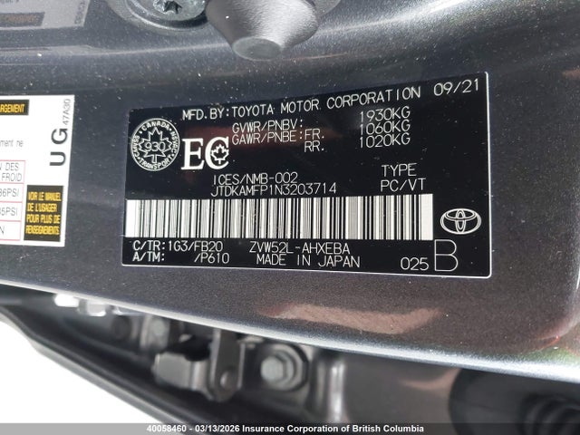 JTDKAMFP1N3203714 Toyota Prius