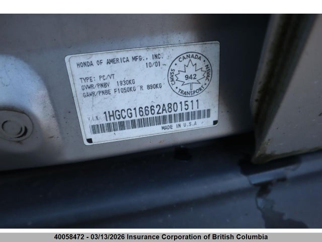 Продажа на аукционе авто 2002 Honda Accord Se, vin: 1HGCG16662A801511, номер лота: 40058472