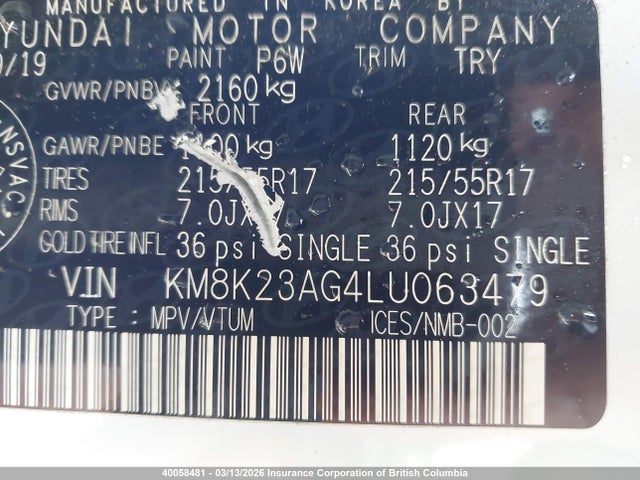 Aukcja sprzedaży 2020 Hyundai Kona, vin: KM8K23AG4LU063479, numer aukcji: 40058481
