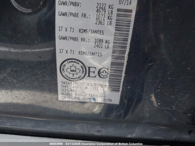 5N1AT2MV1EC858964 Nissan Rogue S/sl/sv