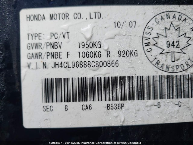 Aukcja sprzedaży 2008 Acura Tsx, vin: JH4CL96888C800866, numer aukcji: 40058497