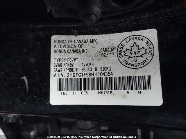 2HGFC1F98HH104354 Honda Civic