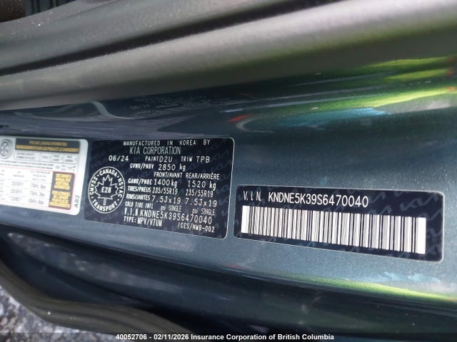 Aukcja sprzedaży 2025 Kia Carnival Sx/sx Prestige, vin: KNDNE5K39S6470040, numer aukcji: 40052706