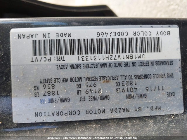 JM1BN1V72H1131331 Mazda Mazda3 Gs