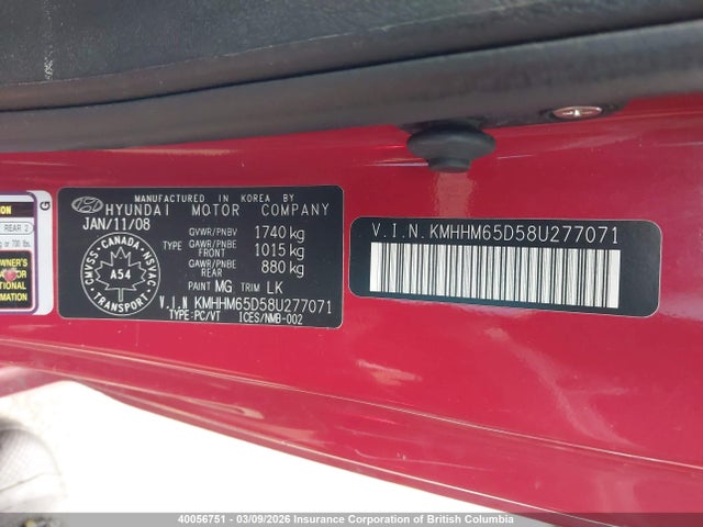 Aukcja sprzedaży 2008 Hyundai Tiburon Gs, vin: KMHHM65D58U277071, numer aukcji: 40056751