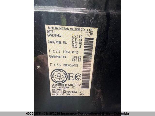 Aukcja sprzedaży 2011 Nissan Pathfinder S/le/se, vin: 5N1AR1NB8BC606587, numer aukcji: 40058577
