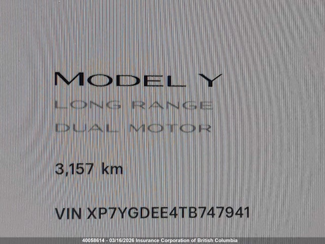 40058614 :رقم المزاد ، XP7YGDEE4TB747941 vin ، 2026 Tesla Model Y مزاد بيع