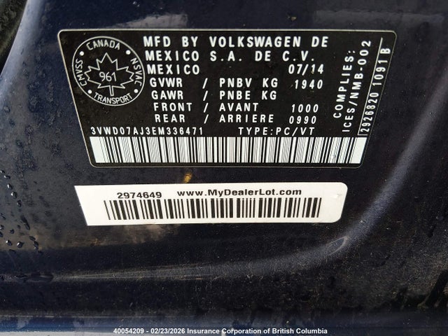 3VWD07AJ3EM336471 Volkswagen JETTA SE