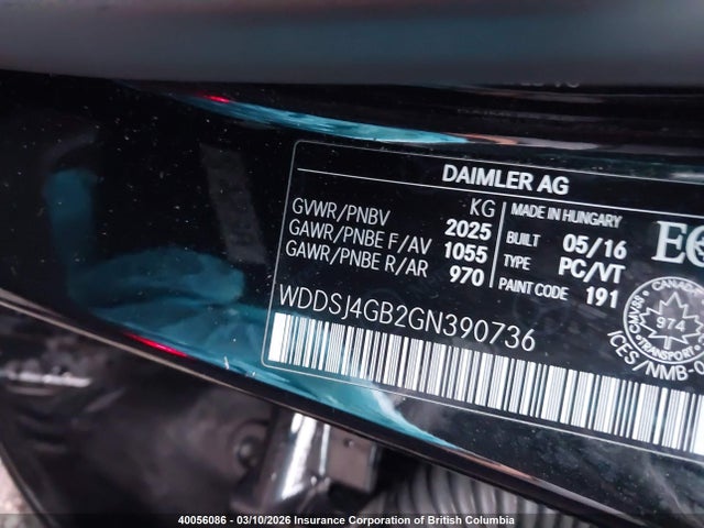 40056086 :رقم المزاد ، WDDSJ4GB2GN390736 vin ، 2016 Mercedes-benz Cla 250 4matic مزاد بيع