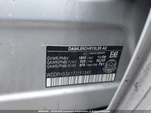 Aukcja sprzedaży 2007 Mercedes-benz B200, vin: WDDFH33X17J191340, numer aukcji: 40058644