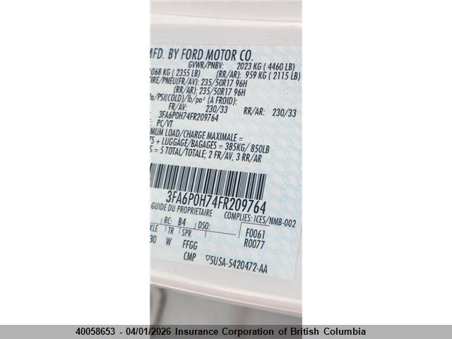 Продажа на аукционе авто 2015 Ford Fusion Se, vin: 3FA6P0H74FR209764, номер лота: 40058653