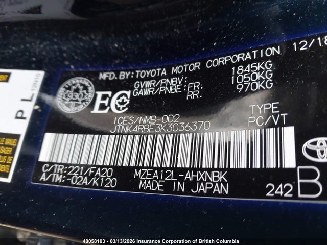 JTNK4RBE3K3036370 Toyota Corolla Se/xse
