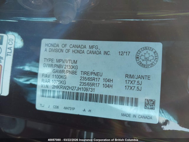 2HKRW2H27JH109731 Honda CR-V LX