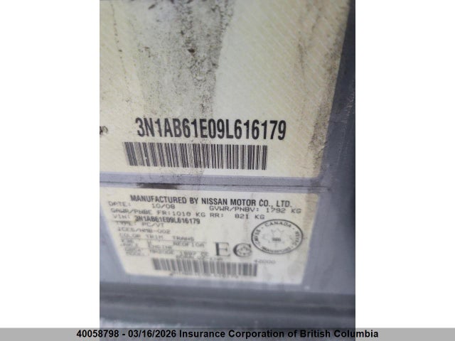 Aukcja sprzedaży 2009 Nissan Sentra 2.0/2.0s/2.0sl, vin: 3N1AB61E09L616179, numer aukcji: 40058798